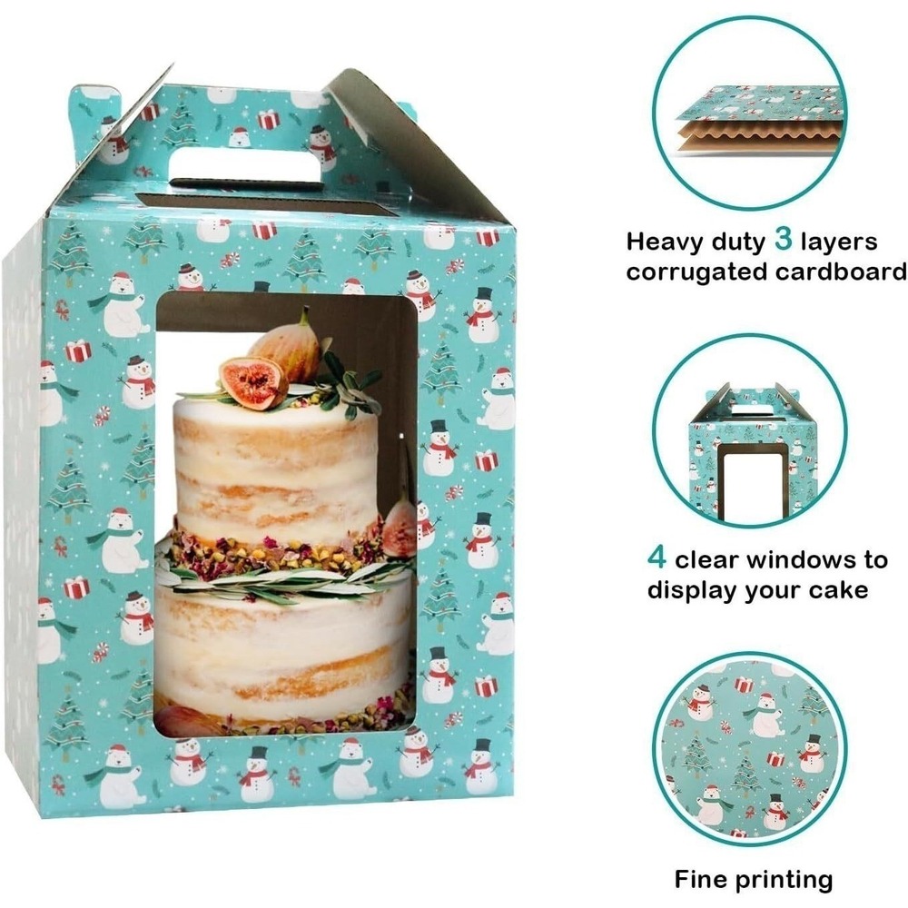 2 Pack Kuu De Fun‎ Tall Christmas 3-Tiered Cardboard Cake Box Blue 10x10x12 Inch